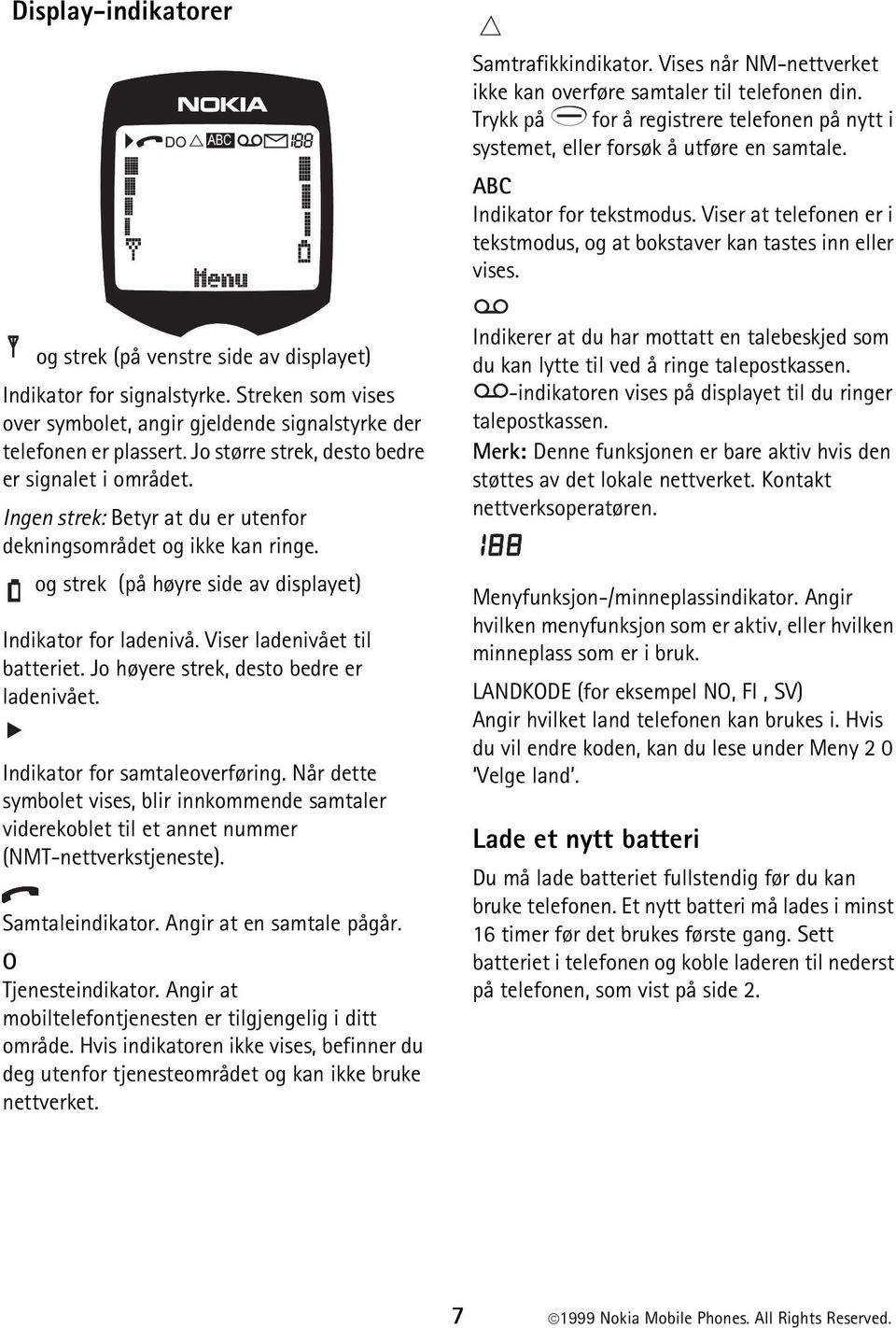 Streken som vises over symbolet, angir gjeldende signalstyrke der telefonen er plassert. Jo større strek, desto bedre er signalet i området.