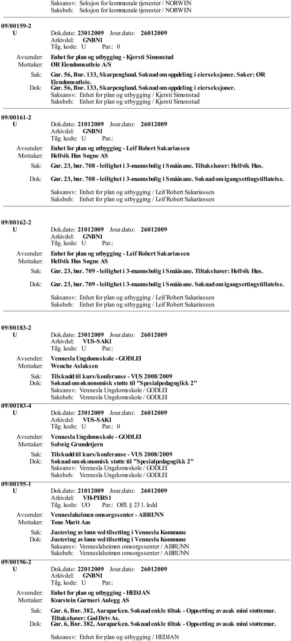 Saksansv: Enhet for plan og utbygging / Kjersti Simonstad Saksbeh: Enhet for plan og utbygging / Kjersti Simonstad 09/00161-2 U Dok.dato: 21012009 Jour.