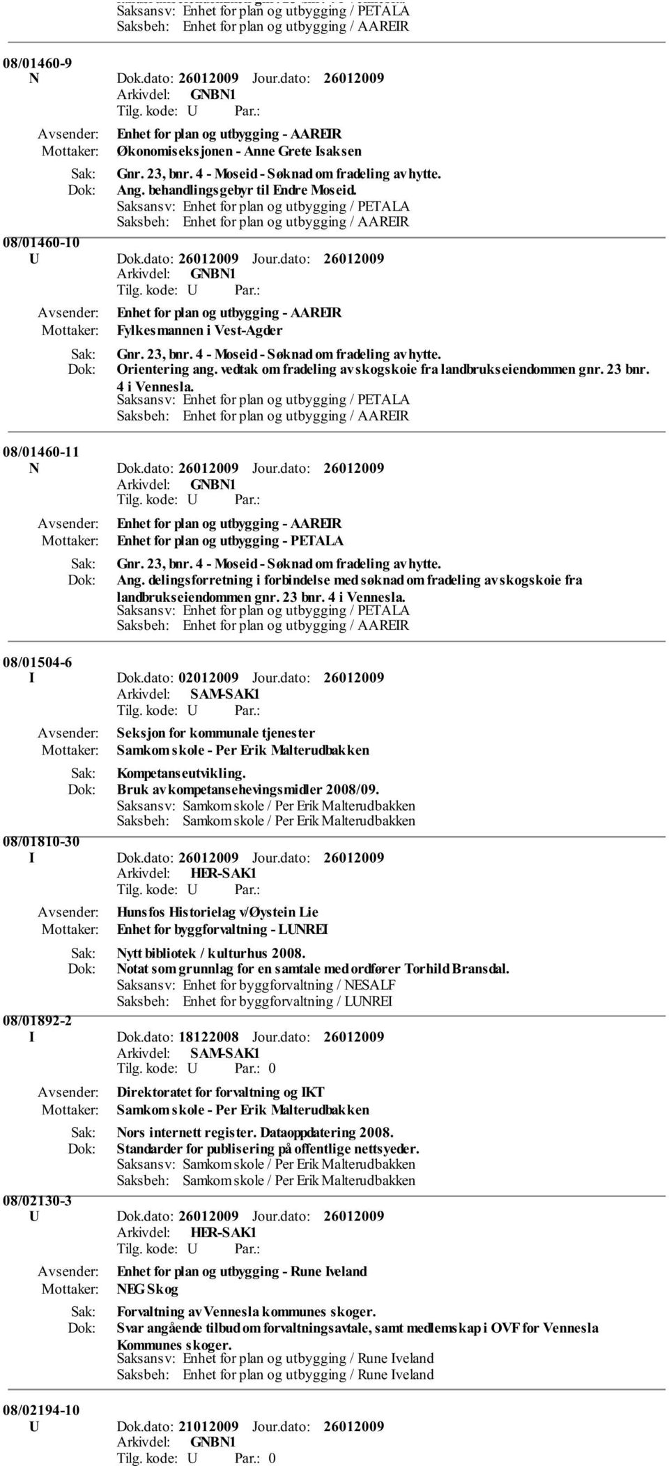 Saksansv: Enhet for plan og utbygging / PETALA 08/01460-10 U Dok.dato: Jour.dato: Enhet for plan og utbygging - AAREIR Fylkesmannen i Vest-Agder Gnr. 23, bnr.