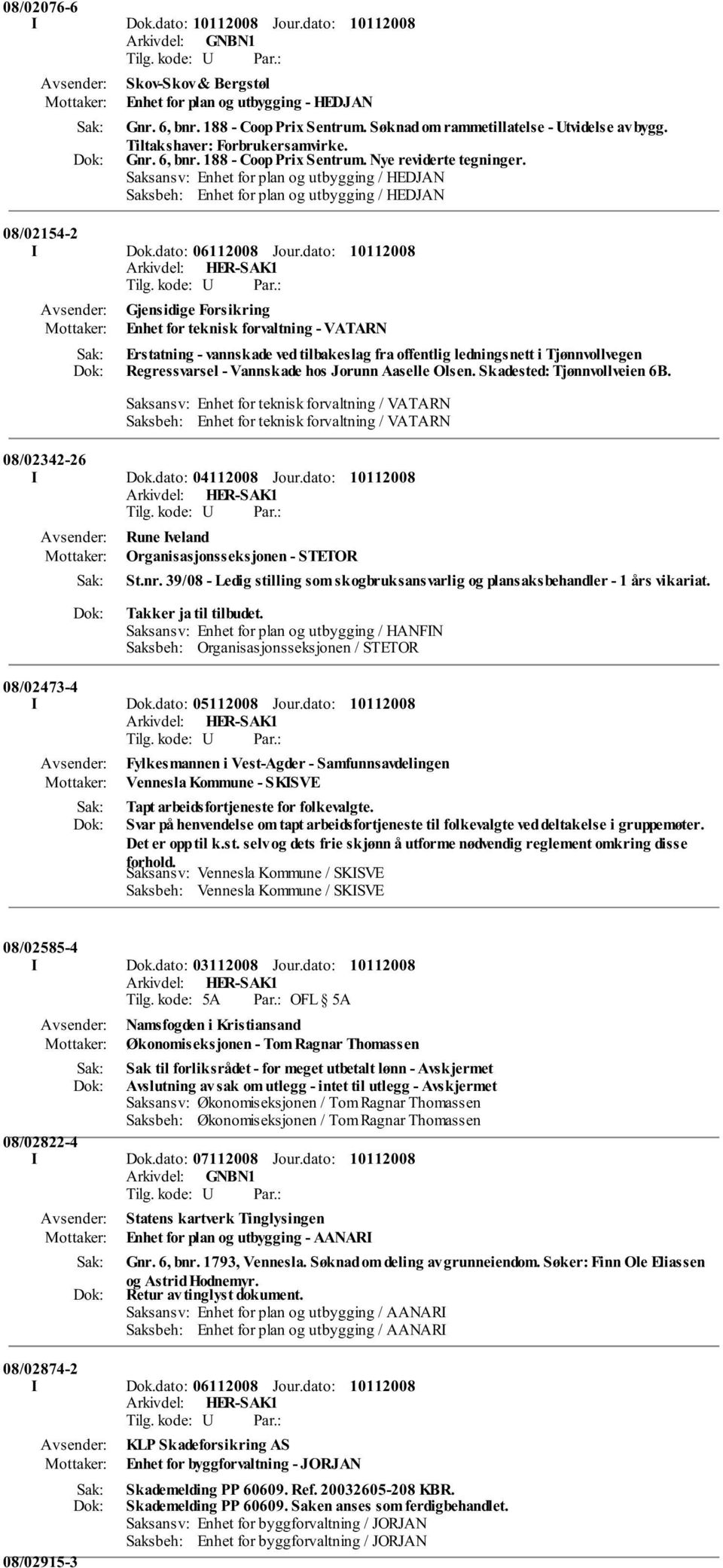 Saksansv: Enhet for plan og utbygging / HEDJAN Saksbeh: Enhet for plan og utbygging / HEDJAN 08/02154-2 Gjensidige Forsikring Enhet for teknisk forvaltning - VATARN Erstatning - vannskade ved