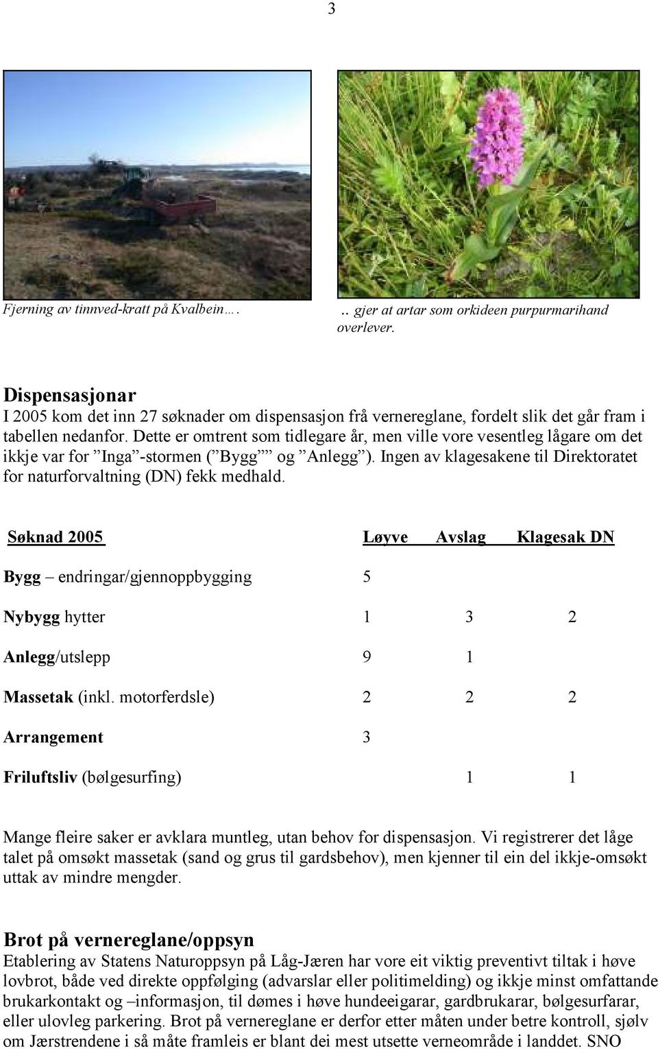 Dette er omtrent som tidlegare år, men ville vore vesentleg lågare om det ikkje var for Inga -stormen ( Bygg og Anlegg ). Ingen av klagesakene til Direktoratet for naturforvaltning (DN) fekk medhald.