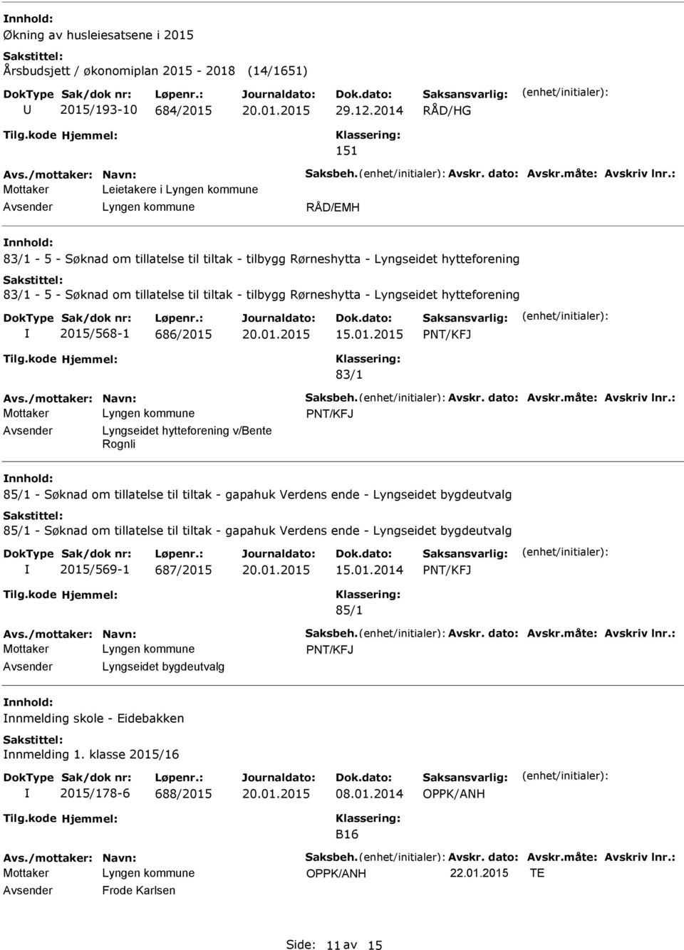 hytteforening 2015/568-1 686/2015 15.01.2015 PNT/KFJ 83/1 Avs./mottaker: Navn: Saksbeh. Avskr. dato: Avskr.måte: Avskriv lnr.