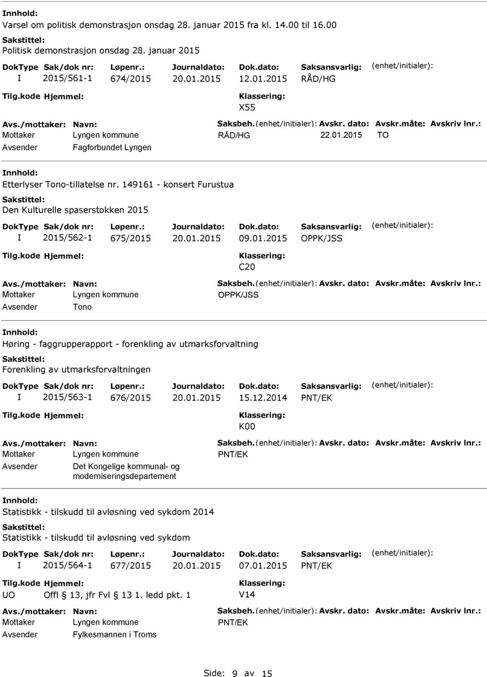 /mottaker: Navn: Saksbeh. Avskr. dato: Avskr.måte: Avskriv lnr.: OPPK/JSS Tono Høring - faggrupperapport - forenkling av utmarksforvaltning Forenkling av utmarksforvaltningen 2015/563-1 676/2015 15.