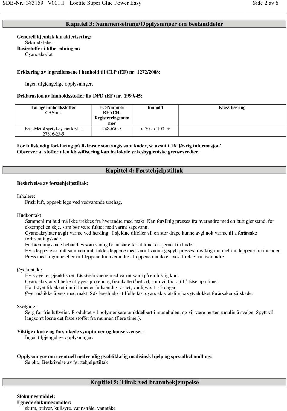 av ingrediensene i henhold til CLP (EF) nr. 1272/2008: Ingen tilgjengelige opplysninger. Deklarasjon av innholdsstoffer iht DPD (EF) nr. 1999/45: Farlige innholdsstoffer CAS-nr.