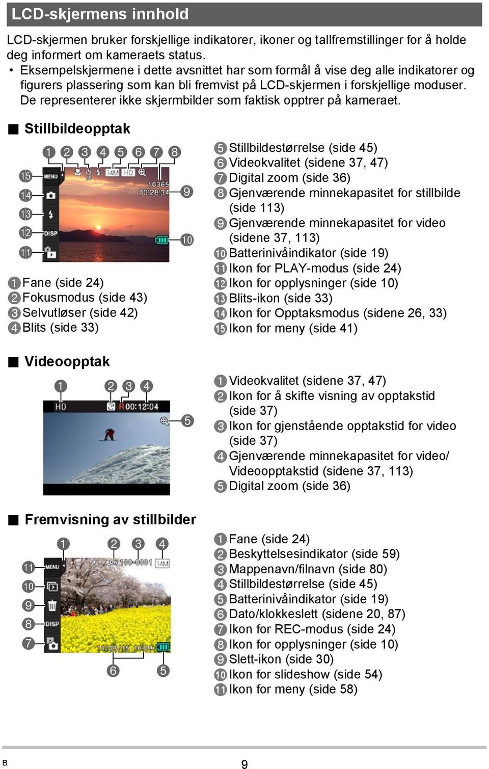 De representerer ikke skjermbilder som faktisk opptrer på kameraet.