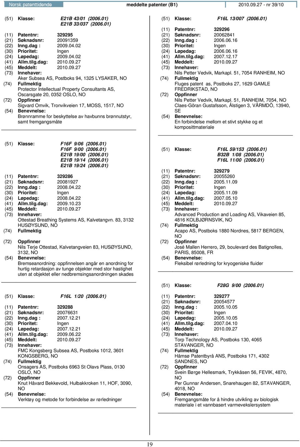 27 Aker Subsea AS, Postboks 94, 1325 LYSAKER, Protector Intellectual Property Consultants AS, Oscarsgate 20, 0352 OSLO, Sigvard Omvik, Tronvikveien 17, MOSS, 1517, Brønnramme for beskyttelse av