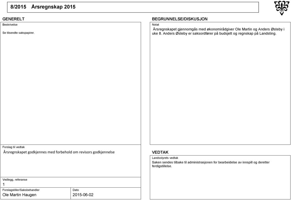 Anders Østeby er saksordfører på budsjett og regnskap på Landsting.