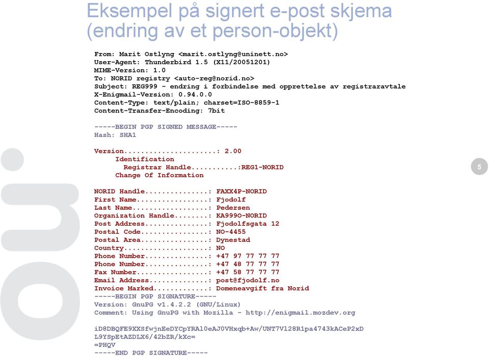 ..: 2.00 Identification Registrar Handle...:REG1-NORID Change Of Information 5 NORID Handle...: FAXX4P-NORID First Name...: Fjodolf Last Name...: Pedersen Organization Handle.