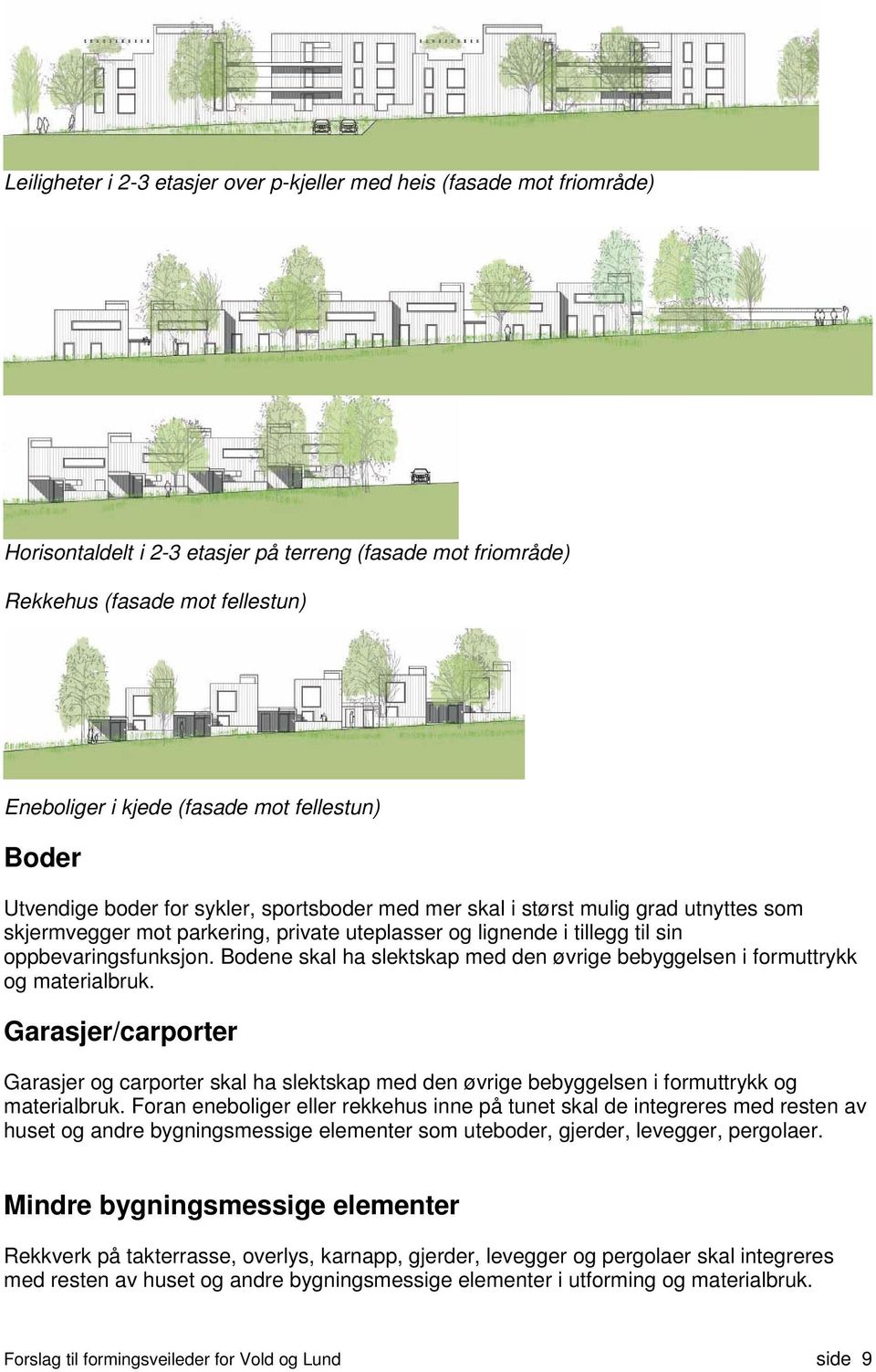 oppbevaringsfunksjon. Bodene skal ha slektskap med den øvrige bebyggelsen i formuttrykk og materialbruk.