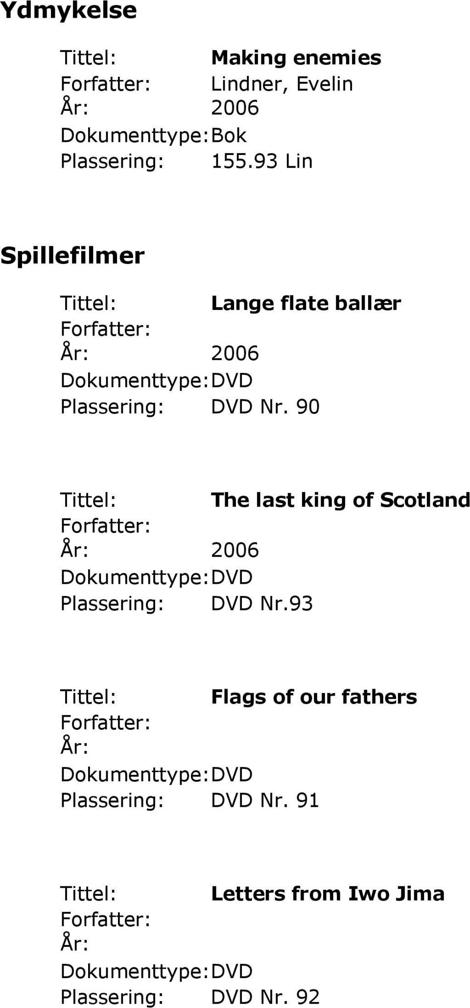 90 Tittel: The last king of Scotland Dokumenttype:DVD Plassering: DVD Nr.