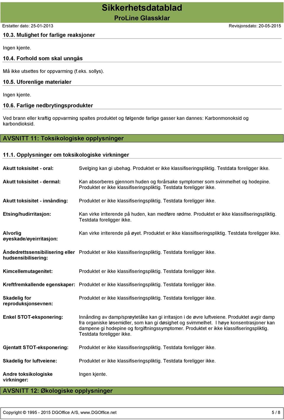 : Toksikologiske opplysninger 11