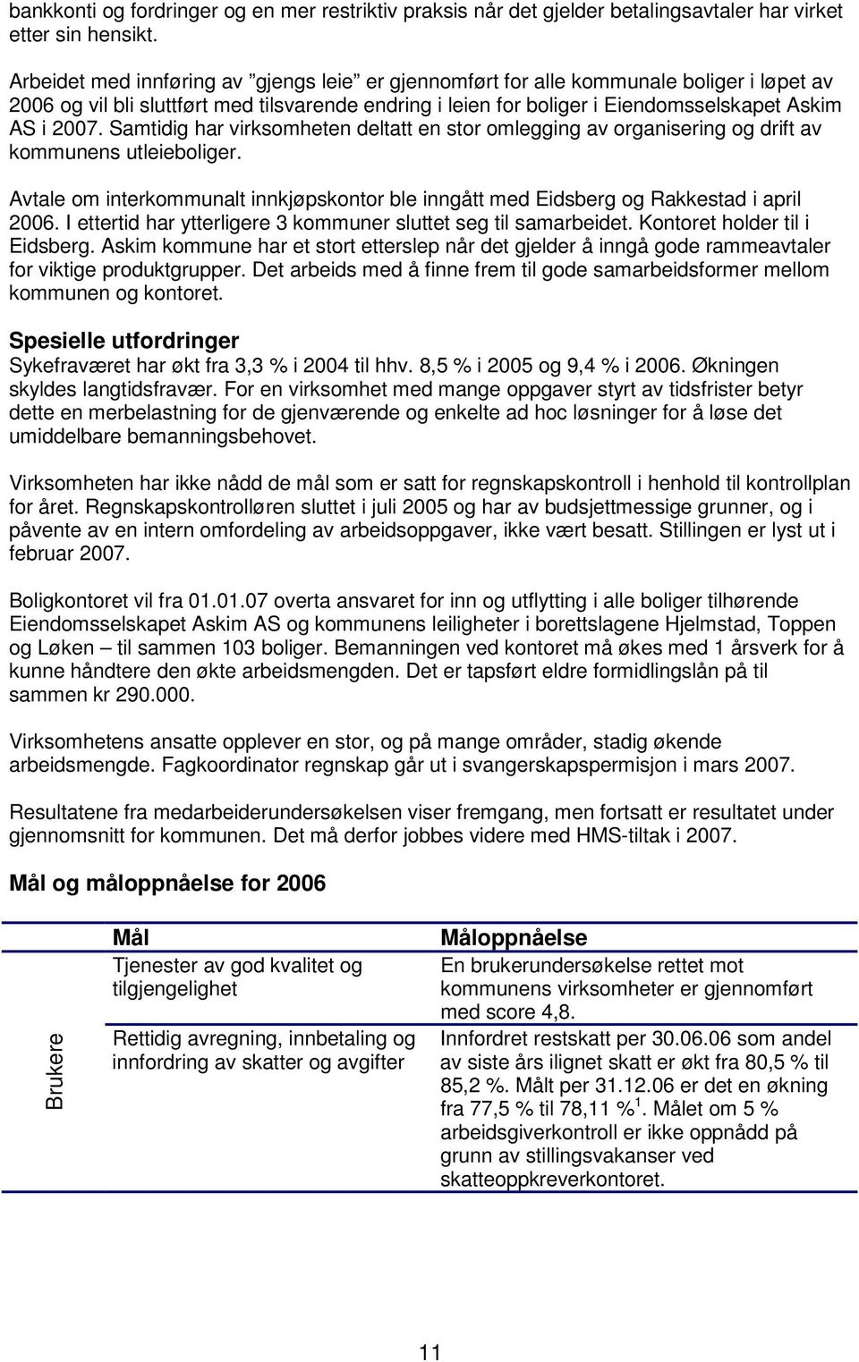 Samtidig har virksomheten deltatt en stor omlegging av organisering og drift av kommunens utleieboliger. Avtale om interkommunalt innkjøpskontor ble inngått med Eidsberg og Rakkestad i april 2006.