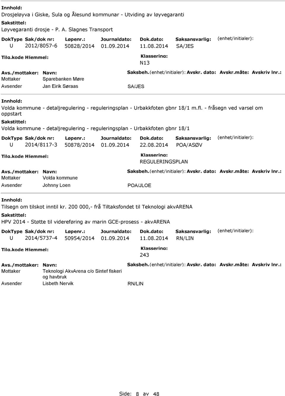 - fråsegn ved varsel om oppstart Volda kommune - detaljregulering - reguleringsplan - rbakkfoten gbnr 18/1 2014/8117-3 50878/2014 22.08.2014 POA/ASØV REGLERNGSPLAN Avs./mottaker: Navn: Saksbeh. Avskr.