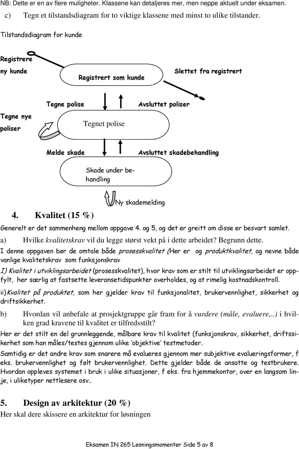 under behandling 4. Kvalitet (5 %) Ny skademelding Generelt er det sammenheng mellom oppgave 4. og 5, og det er greitt om disse er besvart samlet.