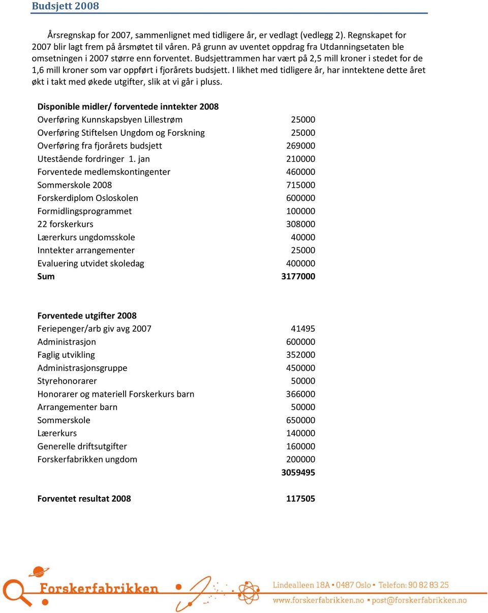 Budsjettrammen har vært på 2,5 mill kroner i stedet for de 1,6 mill kroner som var oppført i fjorårets budsjett.