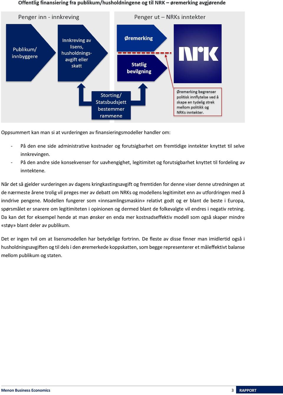 Når det så gjelder vurderingen av dagens kringkastingsavgift og fremtiden for denne viser denne utredningen at de nærmeste årene trolig vil preges mer av debatt om NRKs og modellens legitimitet enn