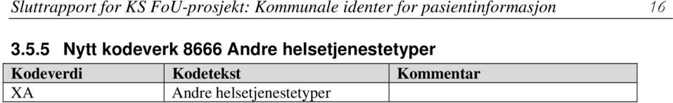 5 Nytt kodeverk 8666 Andre helsetjenestetyper