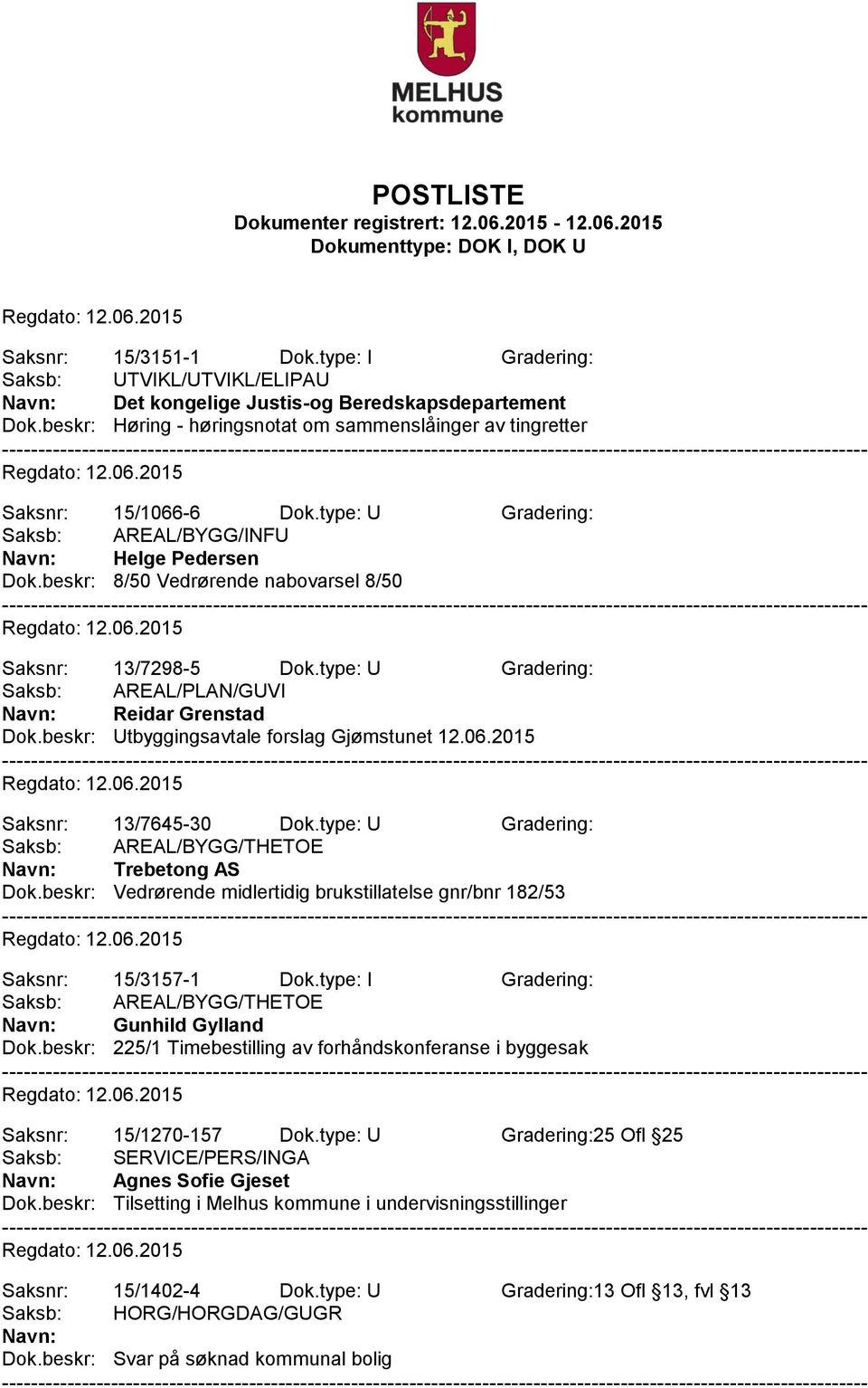 beskr: 8/50 Vedrørende nabovarsel 8/50 Saksnr: 13/7298-5 Dok.type: U Gradering: Saksb: AREAL/PLAN/GUVI Reidar Grenstad Dok.beskr: Utbyggingsavtale forslag Gjømstunet 12.06.2015 Saksnr: 13/7645-30 Dok.