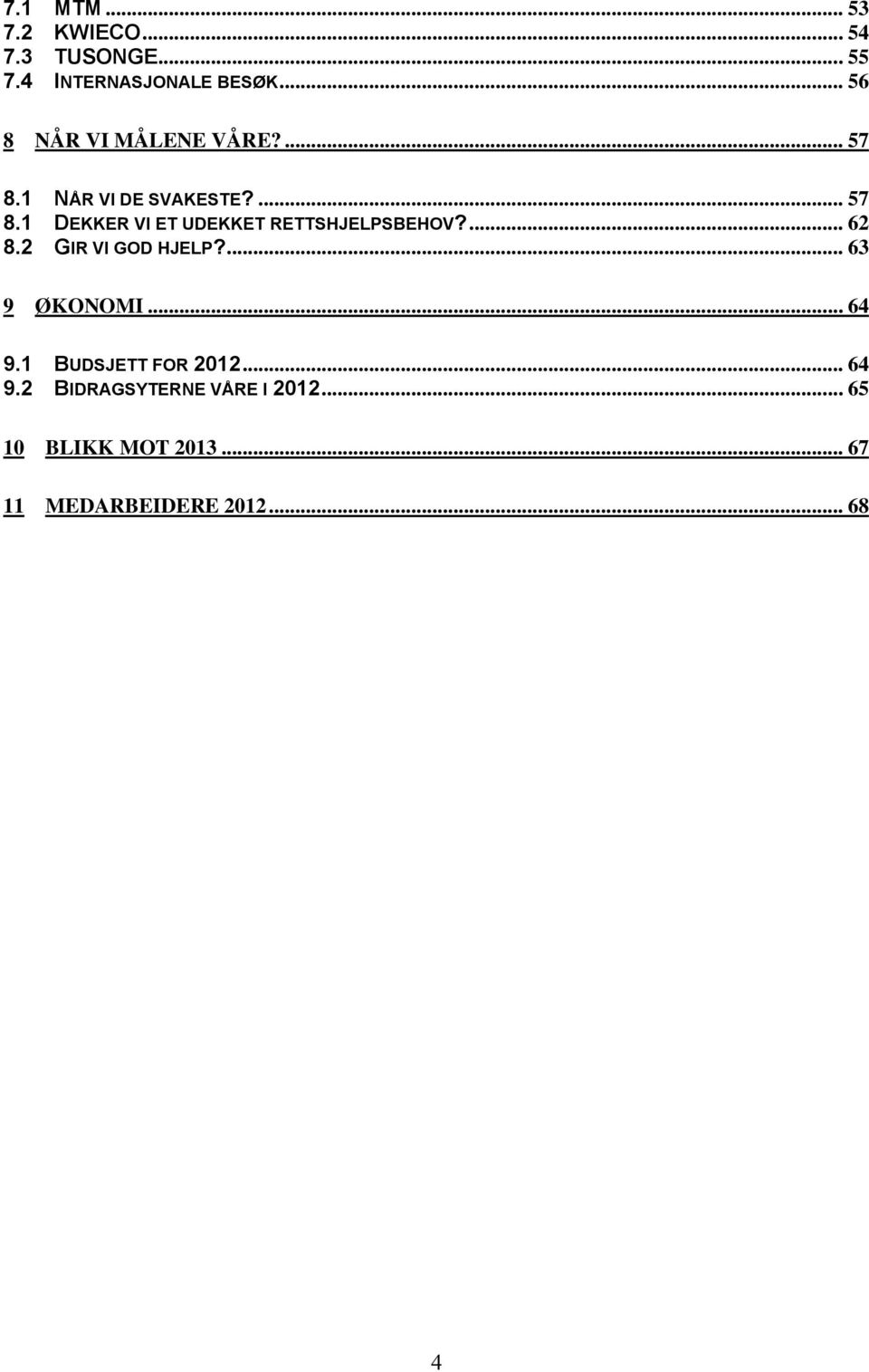 ... 62 8.2 GIR VI GOD HJELP?... 63 9 ØKONOMI... 64 9.1 BUDSJETT FOR 2012... 64 9.2 BIDRAGSYTERNE VÅRE I 2012.