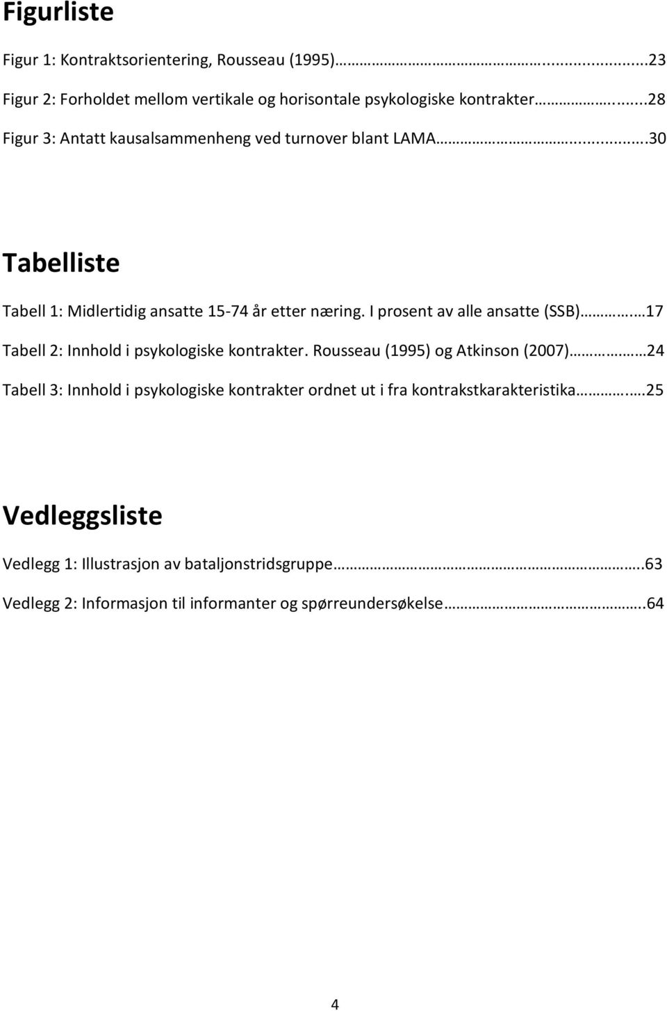 I prosent av alle ansatte (SSB). 17 Tabell 2: Innhold i psykologiske kontrakter. Rousseau (1995) og Atkinson (2007).