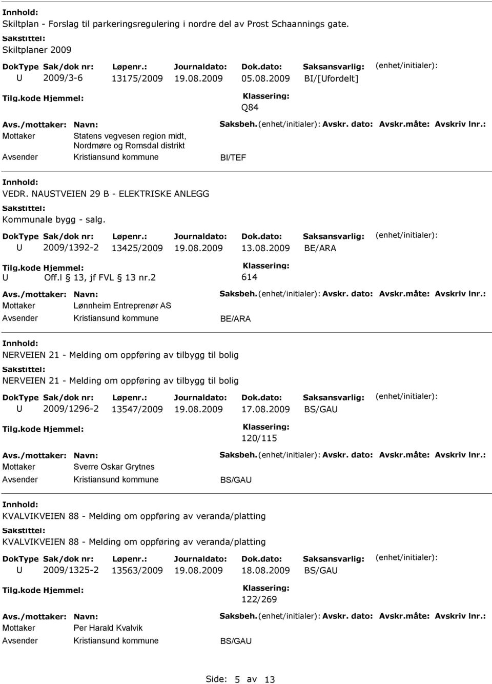 2009 BE/ARA Off.l 13, jf FVL 13 nr.2 614 Avs./mottaker: Navn: Saksbeh. Avskr. dato: Avskr.måte: Avskriv lnr.