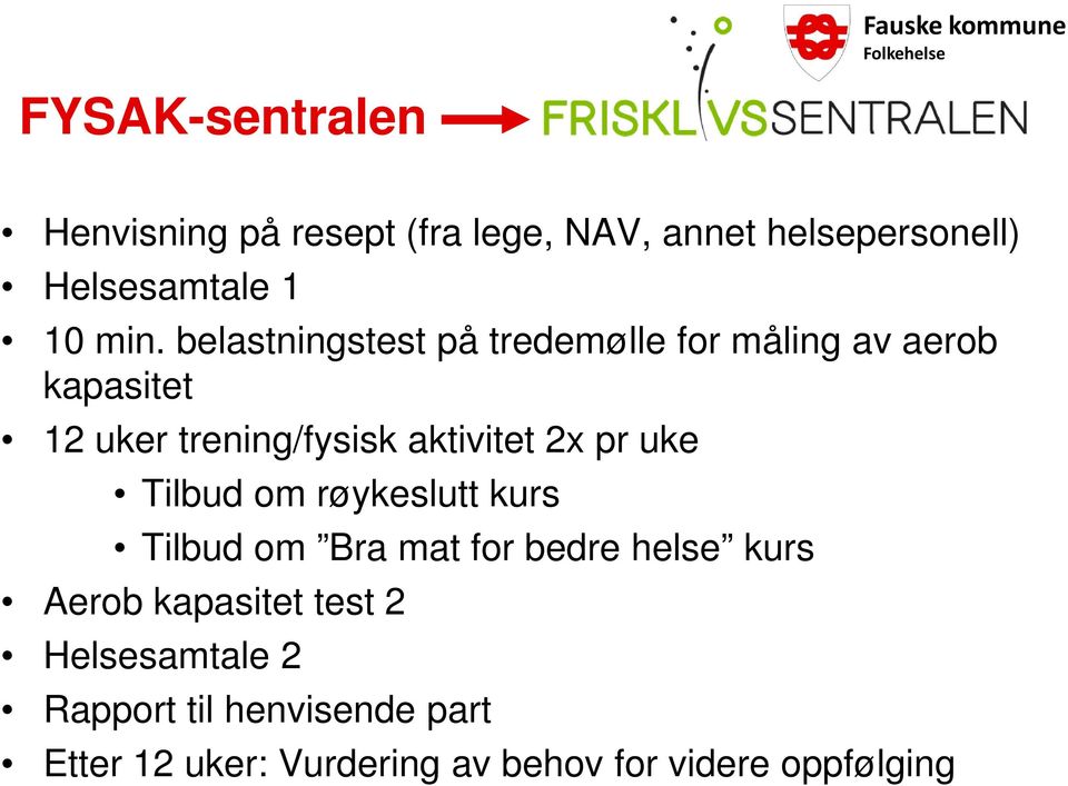 pr uke Tilbud om røykeslutt kurs Tilbud om Bra mat for bedre helse kurs Aerob kapasitet test 2