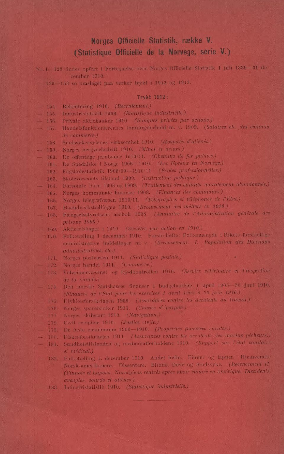 Handelsfunktionærernes lonningsforhold m. v. 909. ( ete, des commis de commerce) 58. Sindssykeasylenes virksomhet. (Hospices d'aliénés) 59. Norges bergverksdrift. (Mines et usines) 60.