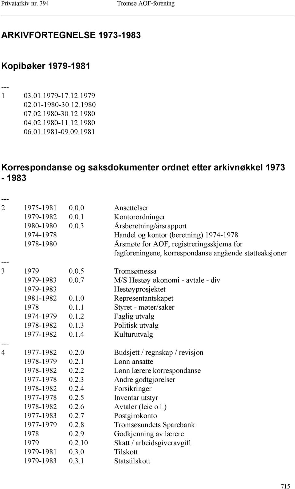 0.5 Tromsømessa 1979-1983 0.0.7 M/S Hestøy økonomi - avtale - div 1979-1983 Hestøyprosjektet 1981-1982 0.1.0 Representantskapet 1978 0.1.1 Styret - møter/saker 1974-1979 0.1.2 Faglig utvalg 1978-1982 0.