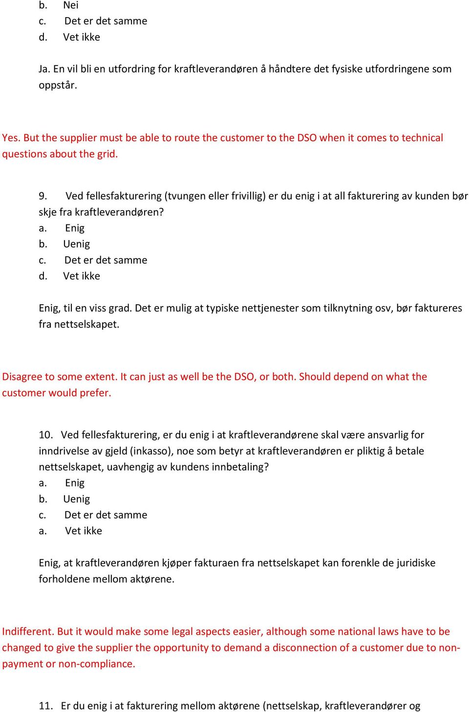 Ved fellesfakturering (tvungen eller frivillig) er du enig i at all fakturering av kunden bør skje fra kraftleverandøren? a. Enig Enig, til en viss grad.