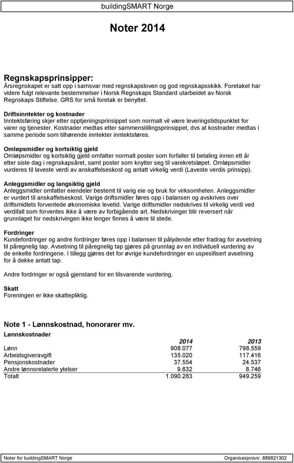 Driftsinntekter og kostnader Inntektsføring skjer etter opptjeningsprinsippet som normalt vil være leveringstidspunktet for varer og tjenester.