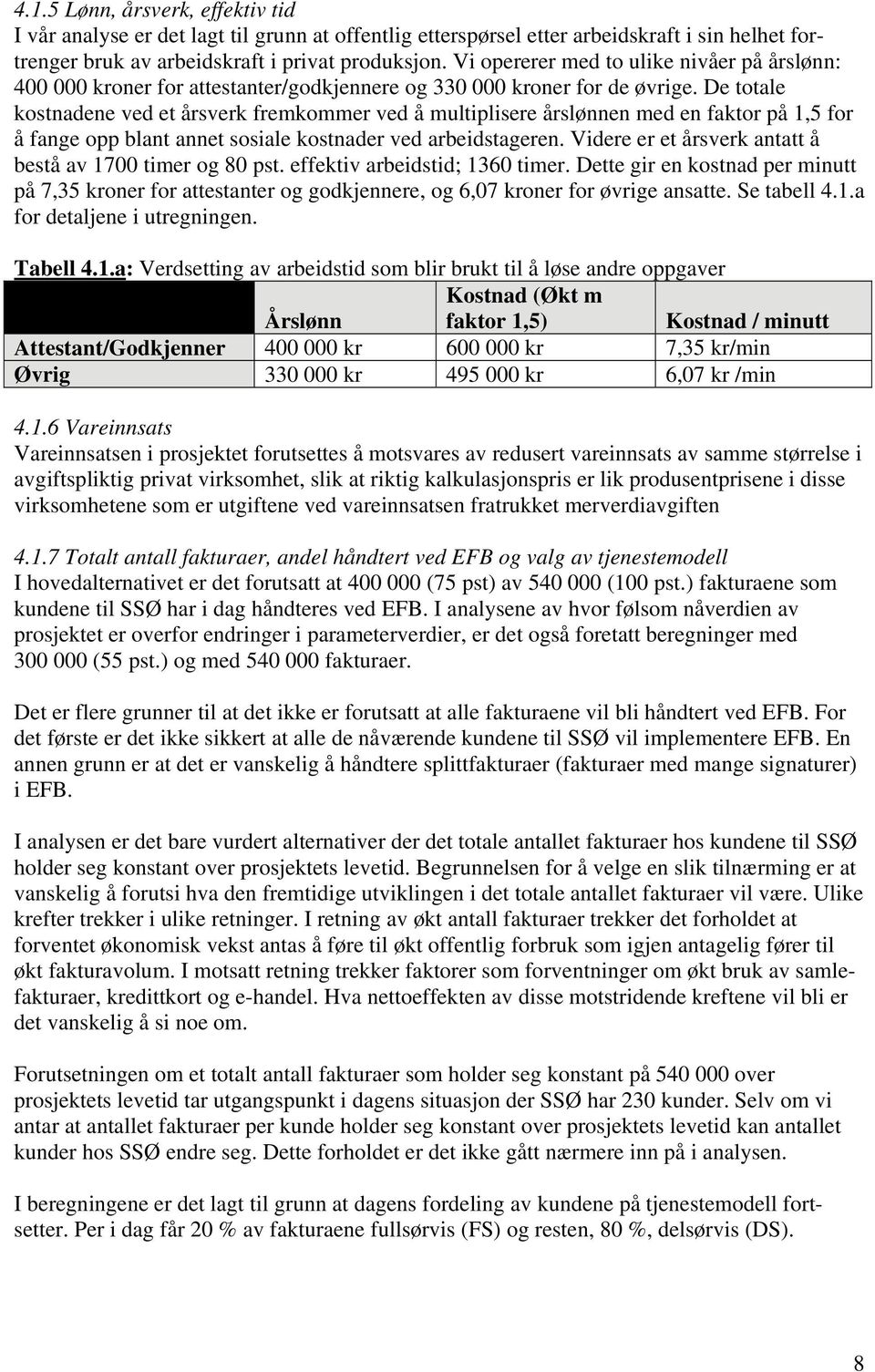 De totale kostnadene ved et årsverk fremkommer ved å multiplisere årslønnen med en faktor på 1,5 for å fange opp blant annet sosiale kostnader ved arbeidstageren.