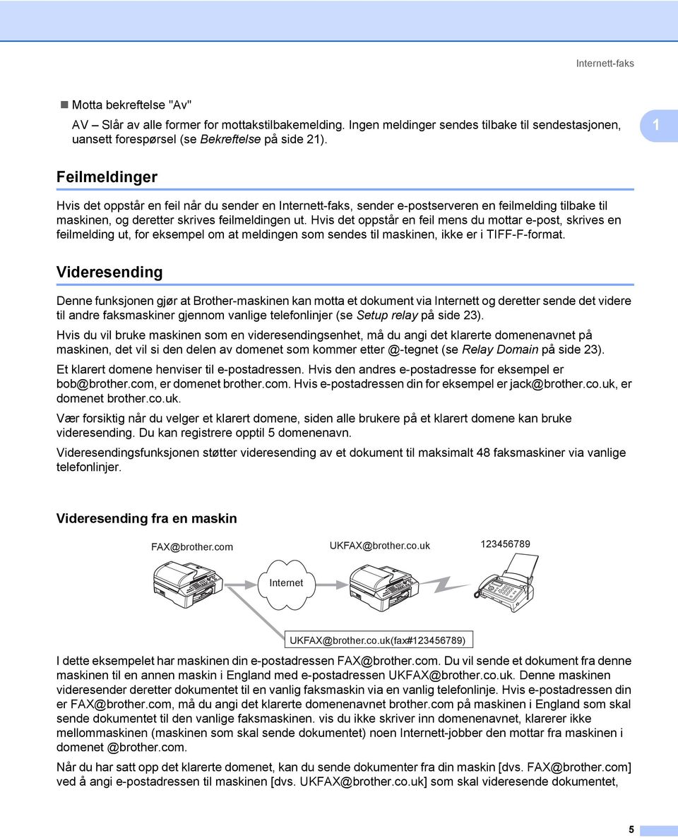 Hvis det oppstår en feil mens du mottar e-post, skrives en feilmelding ut, for eksempel om at meldingen som sendes til maskinen, ikke er i TIFF-F-format.