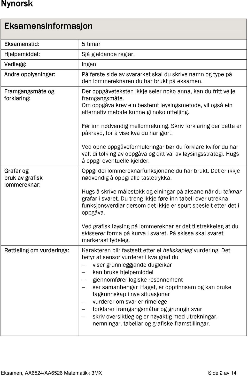 Om oppgåva krev ein bestemt løysingsmetode, vil også ein alternativ metode kunne gi noko utteljing. Før inn nødvendig mellomrekning. Skriv forklaring der dette er påkravd, for å vise kva du har gjort.