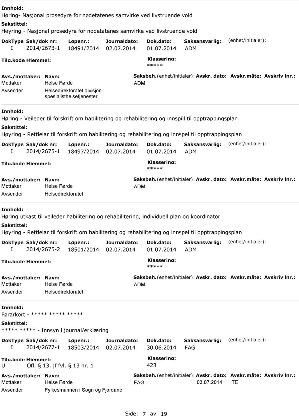 habilitering og rehabilitering og innspel til opptrappingsplan 2014/2675-1 18497/2014 ADM ***** ADM Helsedirektoratet Høring utkast til veileder habilitering og rehabilitering, individuell plan og