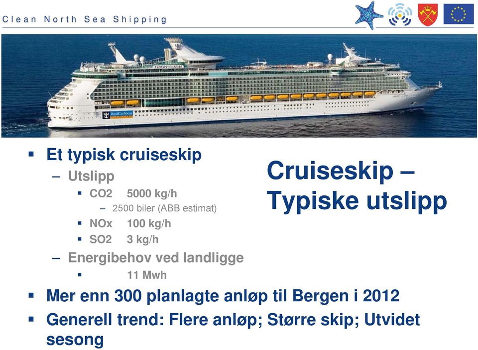 Cruiseskip Typiske utslipp Mer enn 300 planlagte anløp til
