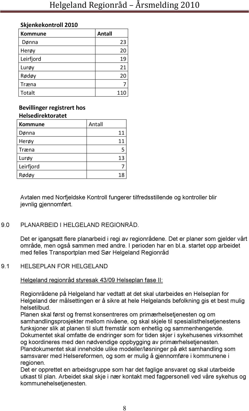 Det er igangsatt flere planarbeid i regi av regionrådene. Det er planer som gjelder vårt område, men også sammen med andre. I perioden har en bl.a. startet opp arbeidet med felles Transportplan med Sør Helgeland Regionråd 9.