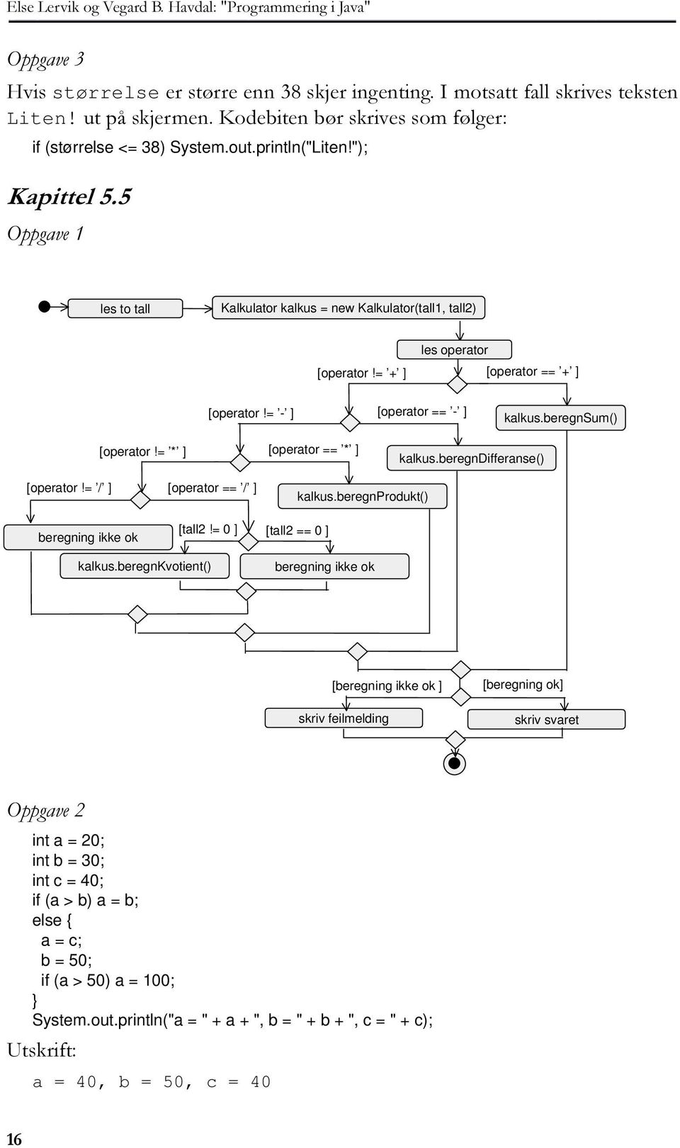 = * ] [operator == * ] kalkus.beregndifferanse() [operator!= / ] beregning ikke ok [operator == / ] [tall2!= 0 ] kalkus.beregnprodukt() [tall2 == 0 ] kalkus.