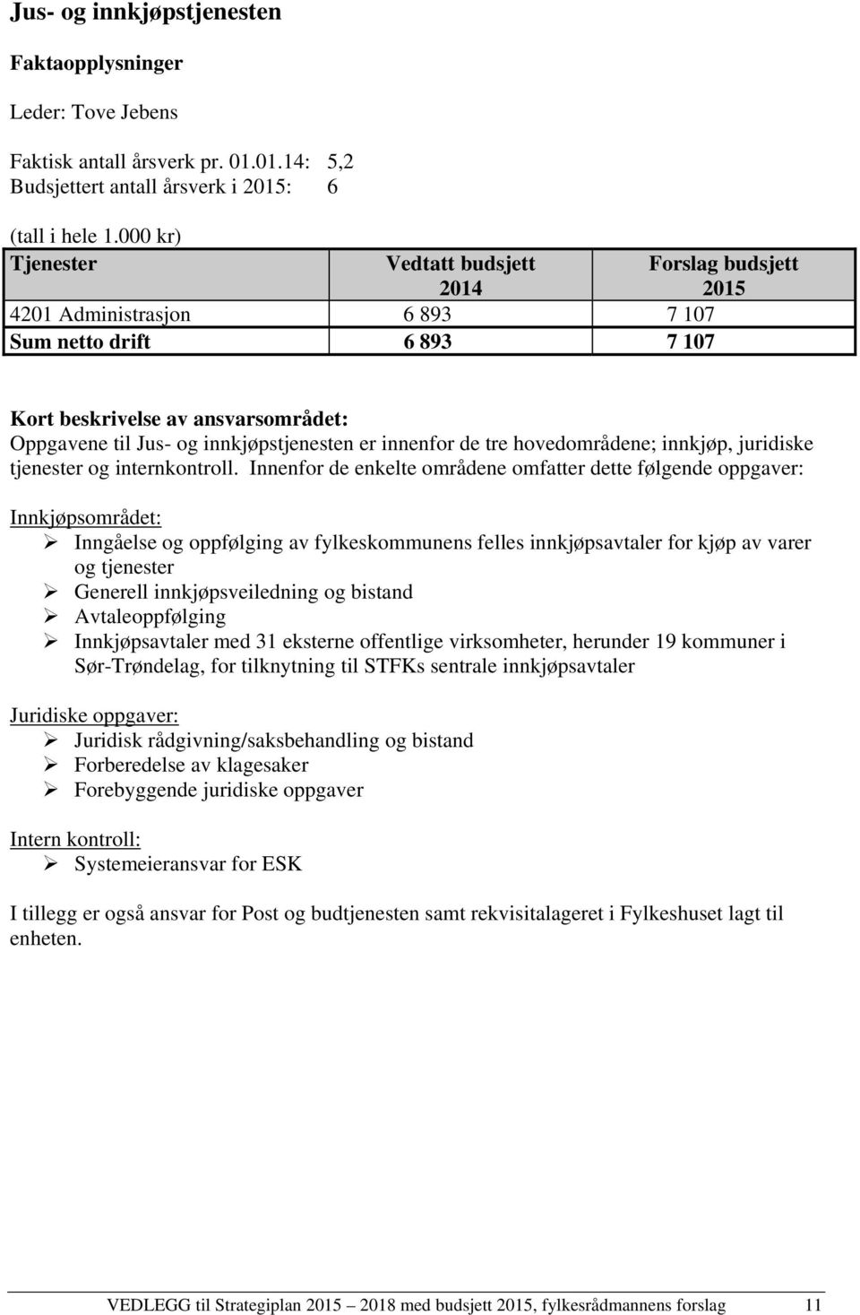 er innenfor de tre hovedområdene; innkjøp, juridiske tjenester og internkontroll.