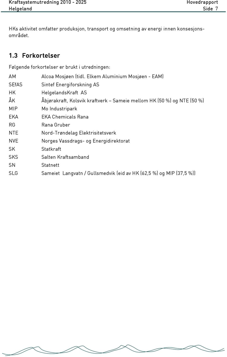 Elkem Aluminium Mosjøen - EAM) SEfAS Sintef Energiforskning AS HK HelgelandsKraft AS ÅK Åbjørakraft, Kolsvik kraftverk Sameie mellom HK (50 %) og NTE