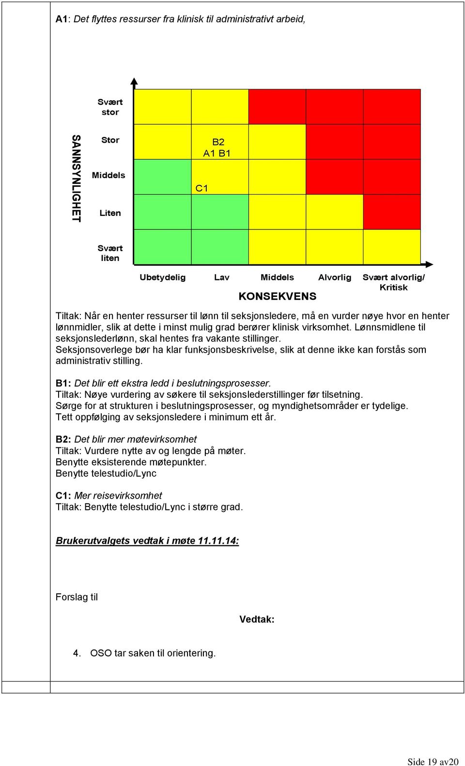 Lønnsmidlene til seksjonslederlønn, skal hentes fra vakante stillinger. Seksjonsoverlege bør ha klar funksjonsbeskrivelse, slik at denne ikke kan forstås som administrativ stilling.