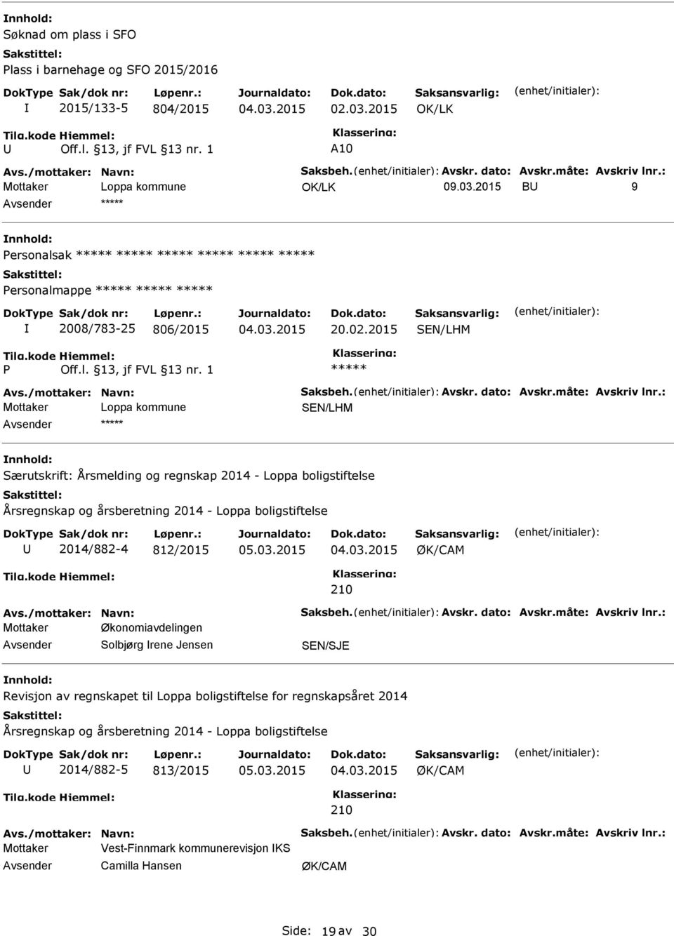 : Særutskrift: Årsmelding og regnskap 2014 - Loppa boligstiftelse Årsregnskap og årsberetning 2014 - Loppa boligstiftelse 2014/882-4 812/2015 ØK/CAM 210 Avs./mottaker: Navn: Saksbeh. Avskr.