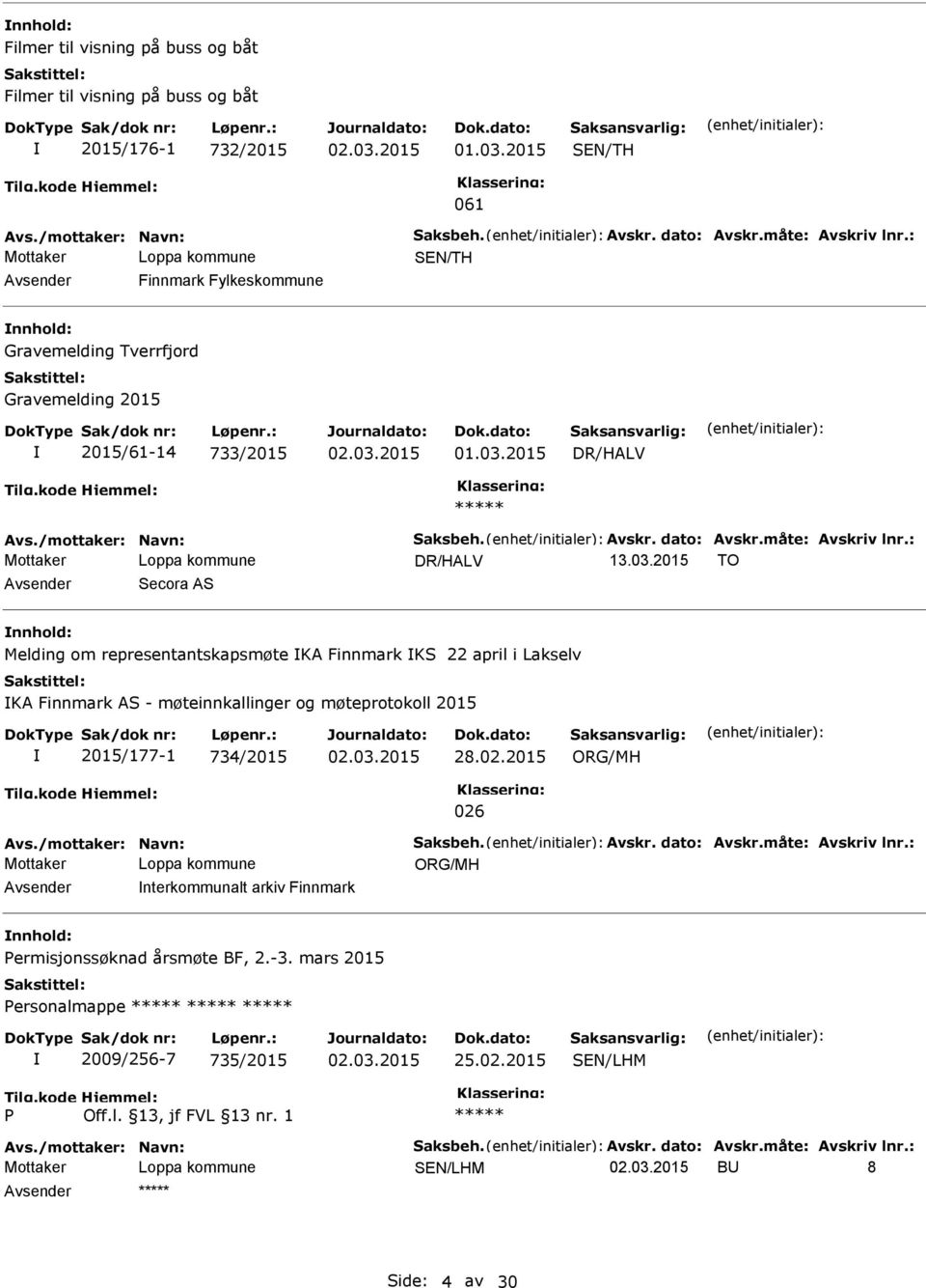 2015 Avs./mottaker: Navn: Saksbeh. Avskr. dato: Avskr.måte: Avskriv lnr.: 13.03.