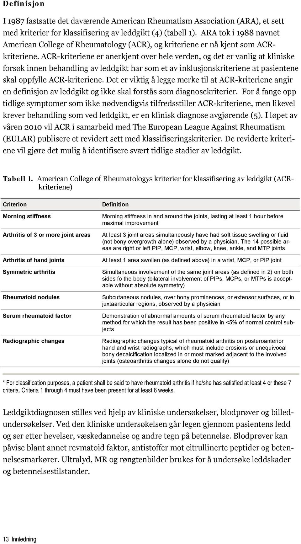 ACR-kriteriene er anerkjent over hele verden, og det er vanlig at kliniske forsøk innen behandling av leddgikt har som et av inklusjonskriteriene at pasientene skal oppfylle ACR-kriteriene.