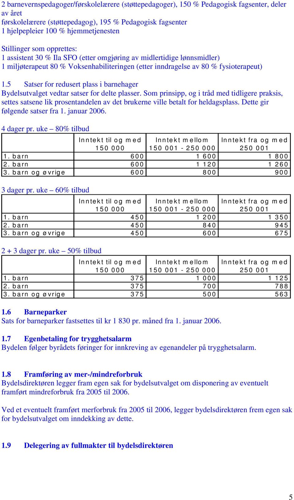 5 Satser for redusert plass i barnehager Bydelsutvalget vedtar satser for delte plasser.
