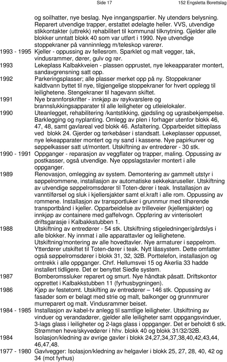 Gj e l d e r a l l e b l o k k e r u n n t a t t b l ok k 4 0 s om v a r ut f ø rt i 1 9 9 0. N y e ut v e n d i g e stoppekraner på vanninnlegg m / teleskop varerør.