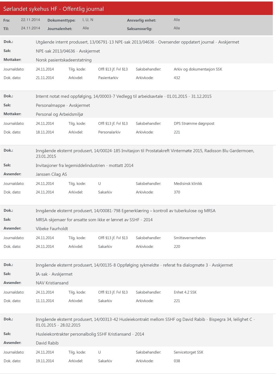 2014 Personalarkiv 221 Inngående eksternt produsert, 14/00024-185 Invitasjon til Prostatakreft Vintermøte 2015, Radisson Blu Gardermoen, 23.01.2015 Invitasjoner fra legemiddelindustrien - mottatt