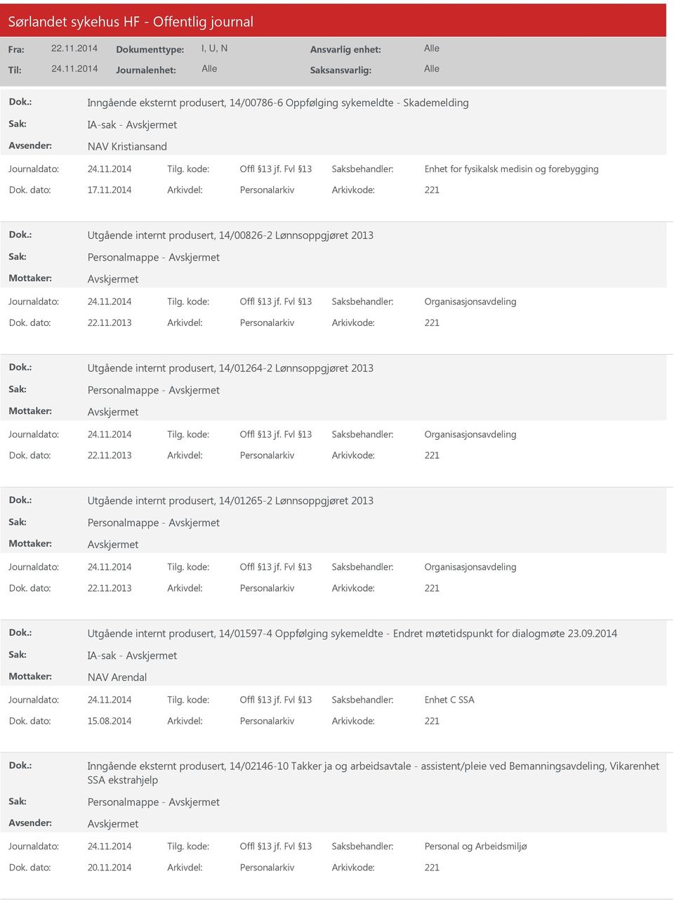 2013 Personalarkiv 221 tgående internt produsert, 14/01264-2 Lønnsoppgjøret 2013 Personalmappe - 22.11.