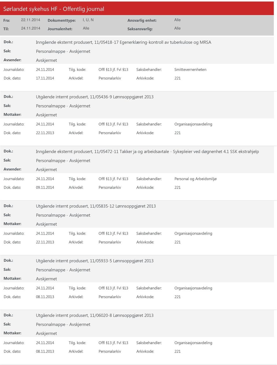 11.2013 Personalarkiv 221 tgående internt produsert, 11/05933-5 Lønnsoppgjøret 2013 Personalmappe - 08.11.2013 Personalarkiv 221 tgående internt produsert, 11/06020-8 Lønnsoppgjøret 2013 Personalmappe - 08.