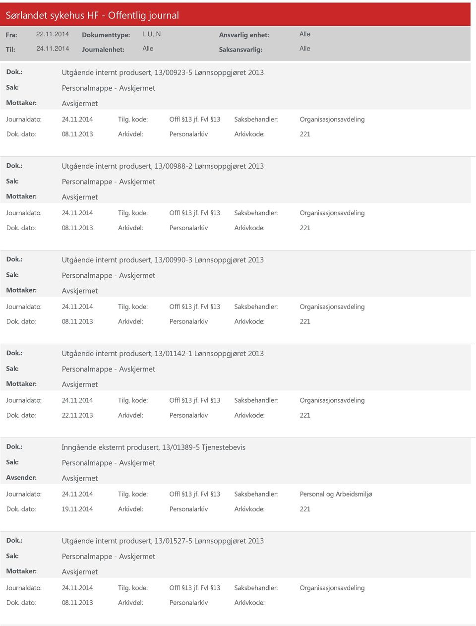 2013 Personalarkiv 221 tgående internt produsert, 13/00990-3 Lønnsoppgjøret 2013 Personalmappe - 08.11.