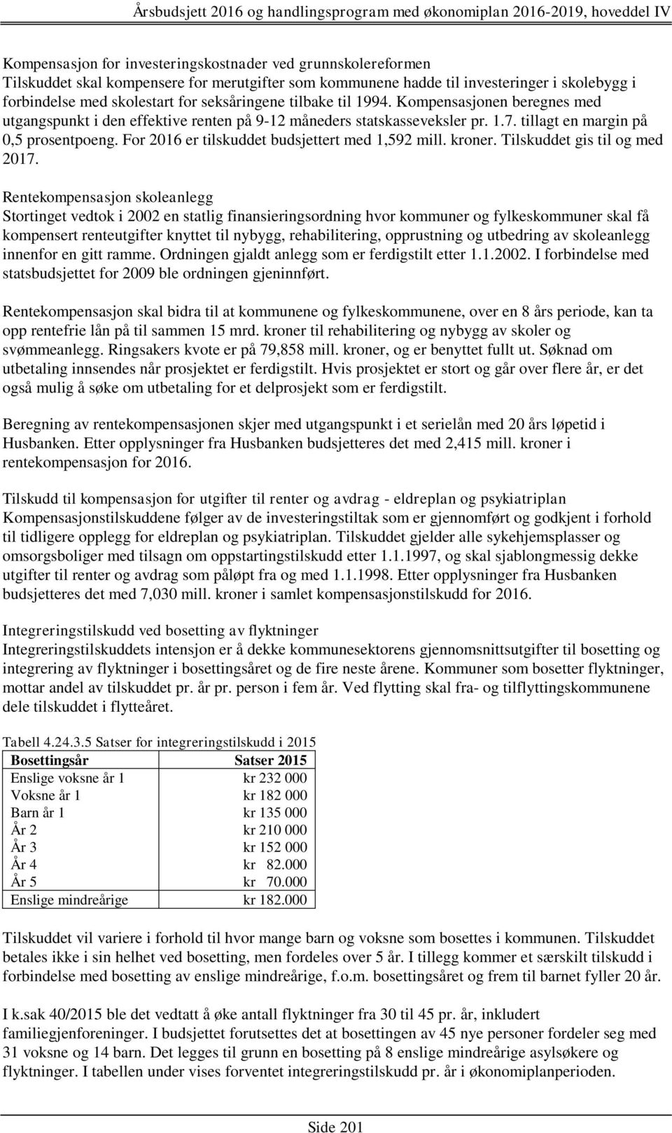 For 2016 er tilskuddet budsjettert med 1,592 mill. kroner. Tilskuddet gis til og med 2017.